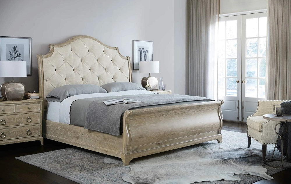 Bernhardt Rustic Patina Upholstered Sleigh Bed