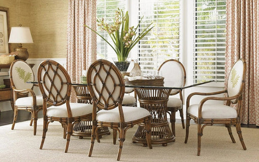 Tommy Bahama Home Bali Hai Aruba Dining Table With 84 X 48 Inch Glass Top