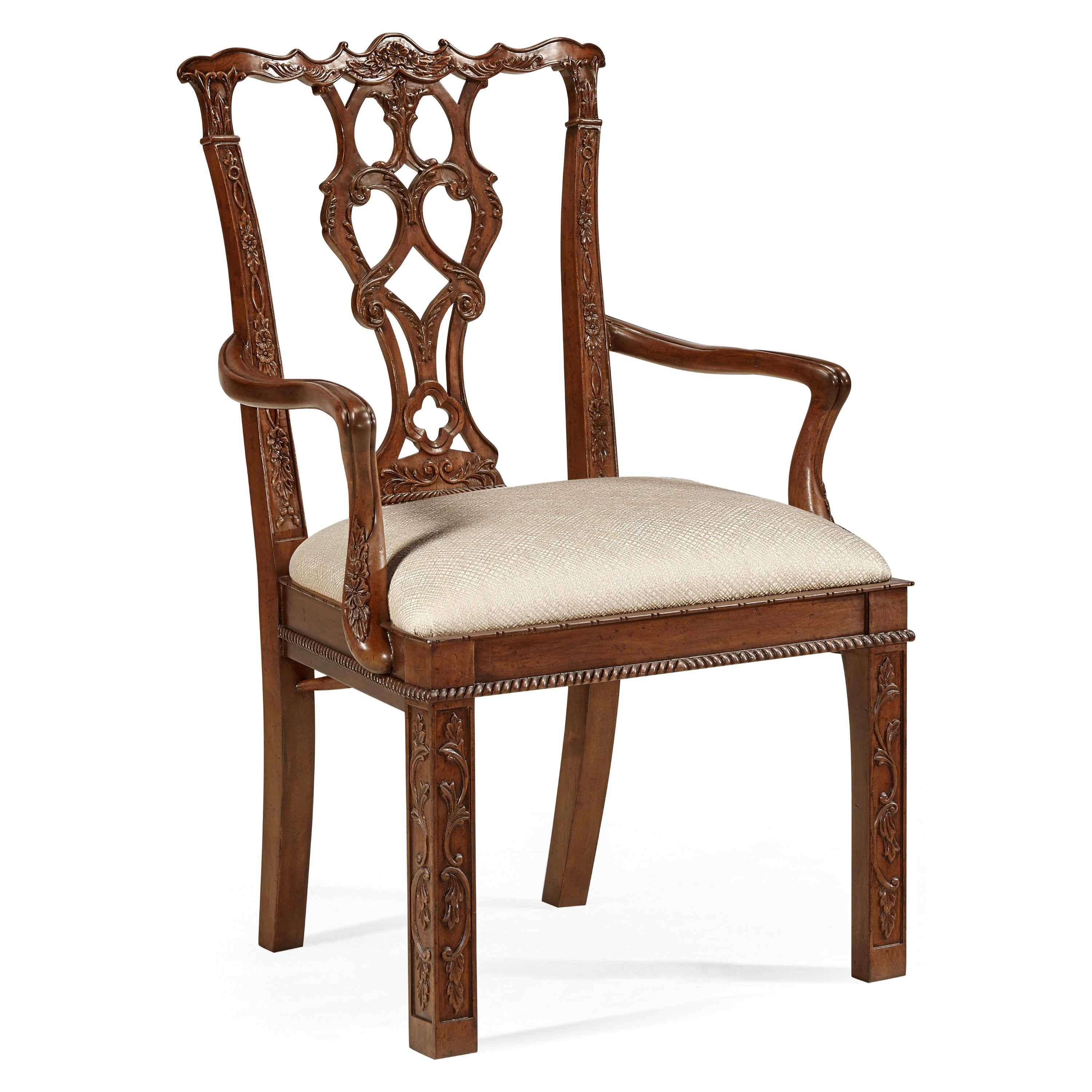 Jonathan Charles Chippendale Rococo Quatrefoil Arm Chair ( 492472-AC-MAH-F200 )