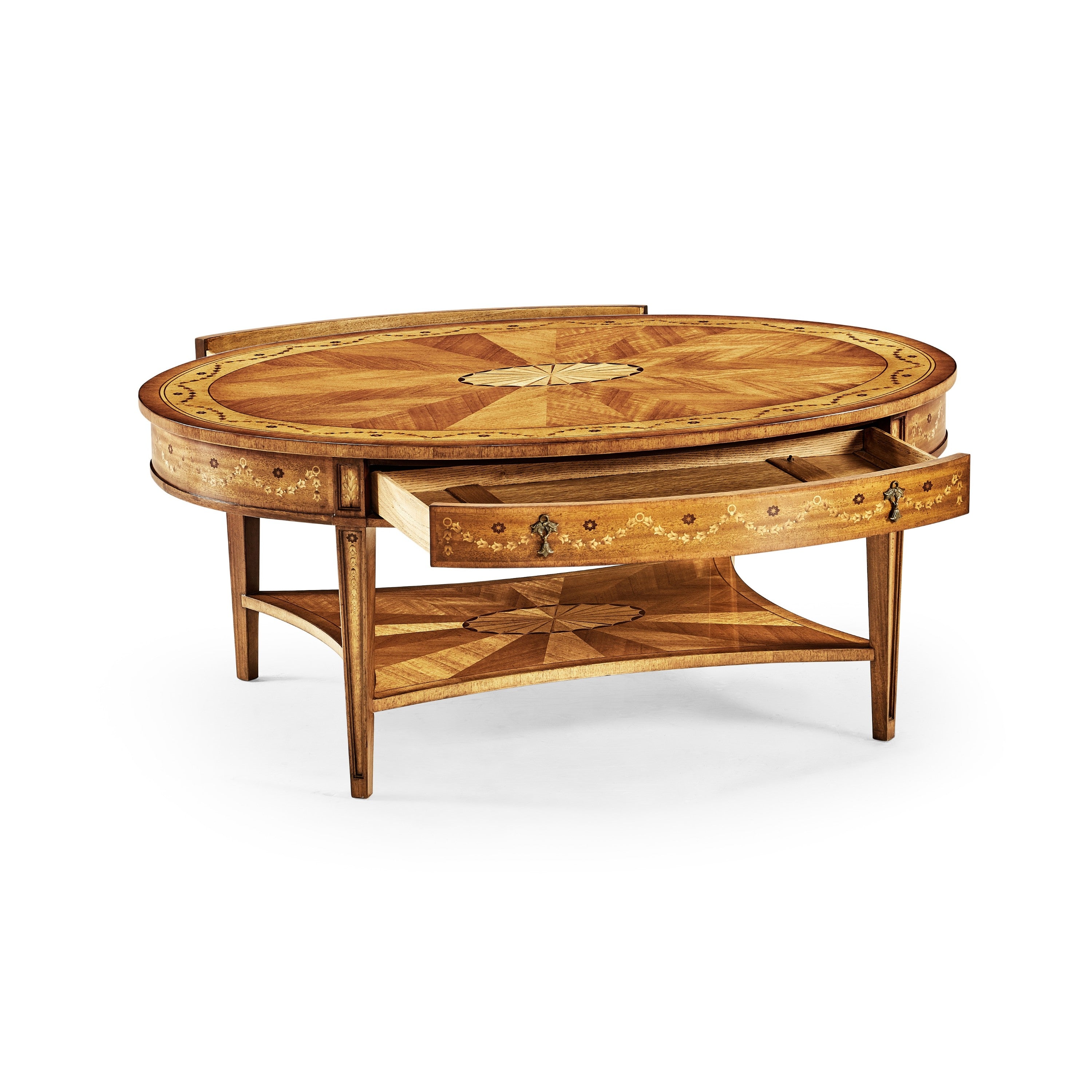 Jonathan Charles Sheraton Satinwood Oval Coffee Table ( 492661-SAL )