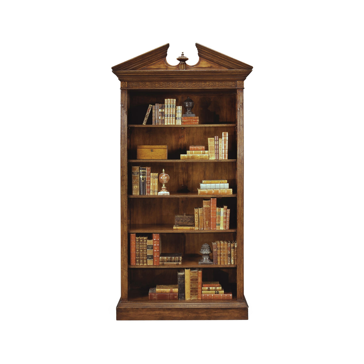 Jonathan Charles Walnut Open Bookcase with Pediment ( 493081-WAL )