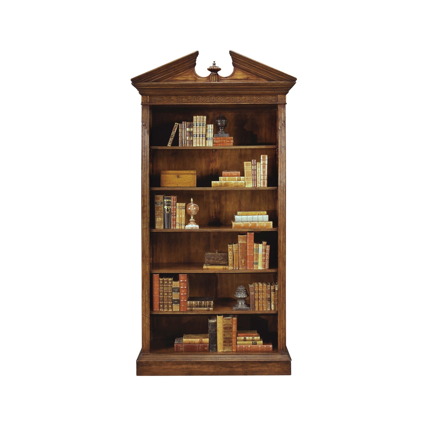 Jonathan Charles Walnut Open Bookcase with Pediment ( 493081-WAL )