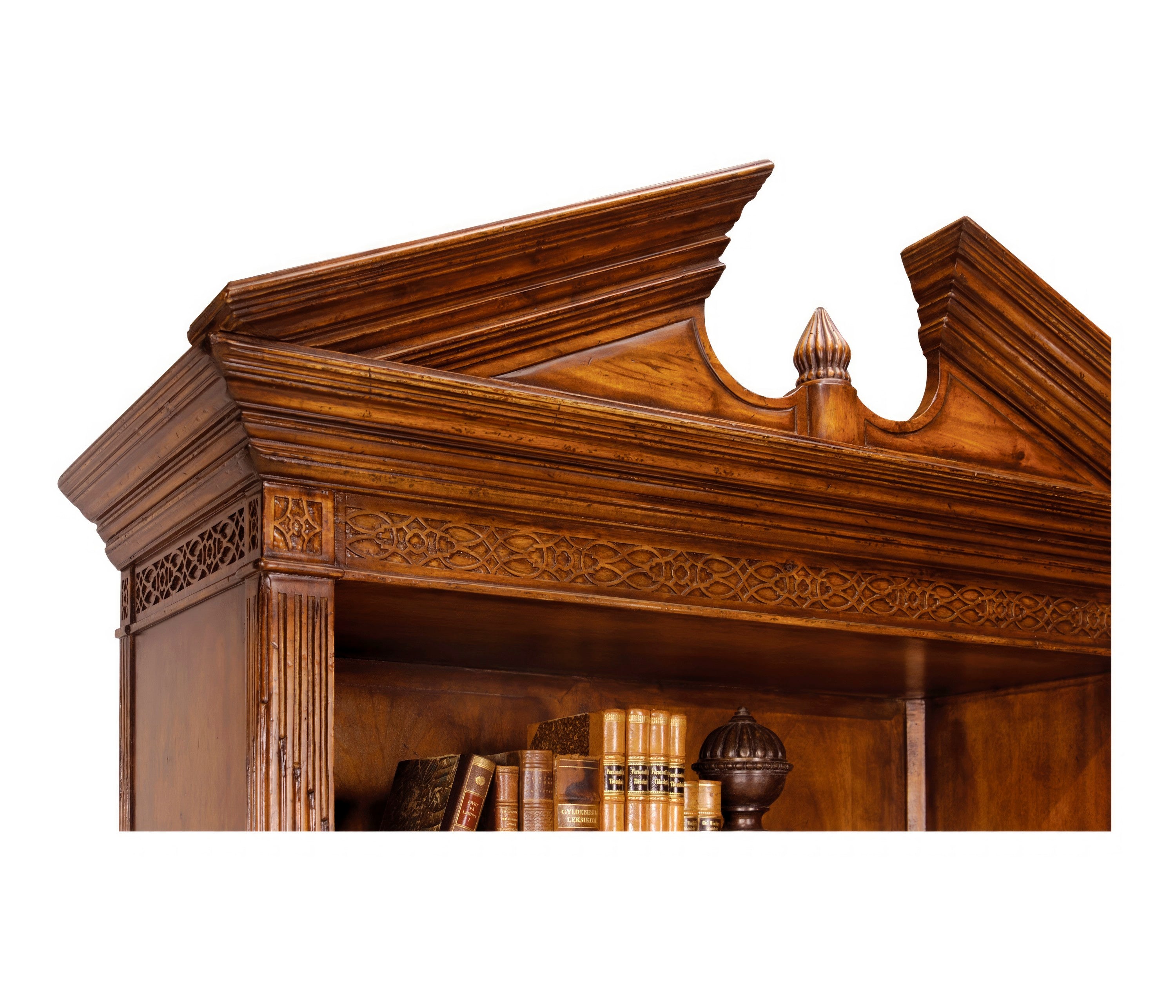 Jonathan Charles Walnut Open Bookcase with Pediment ( 493081-WAL )