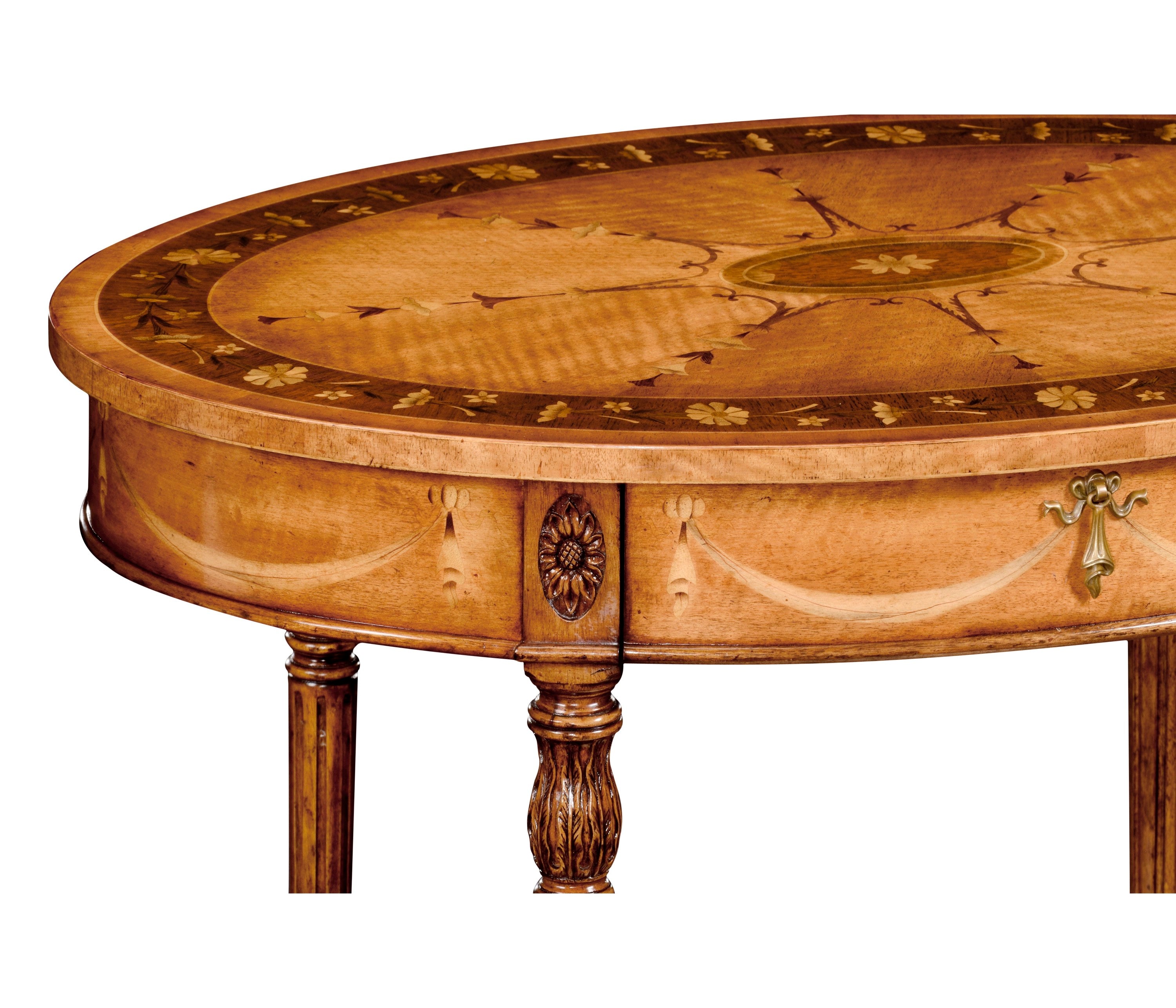 Jonathan Charles Sheraton Style Swagged Oval Side Table. ( 495092-SAL )