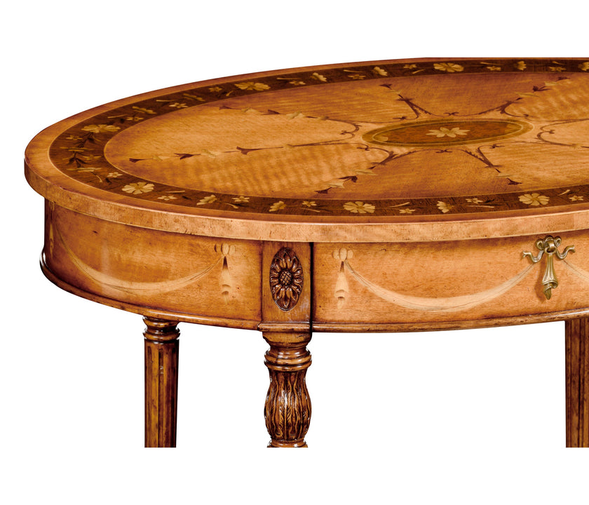 Jonathan Charles Sheraton Style Swagged Oval Side Table. ( 495092-SAL )