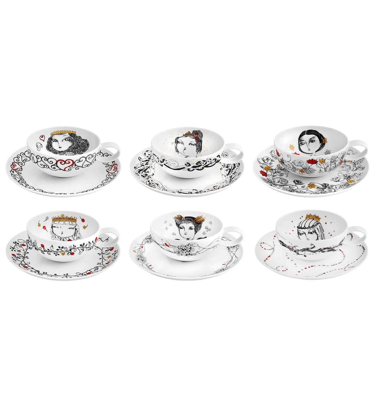 Vista Alegre Rainhas De Portugal Tea Cup and Saucers - Set of 6