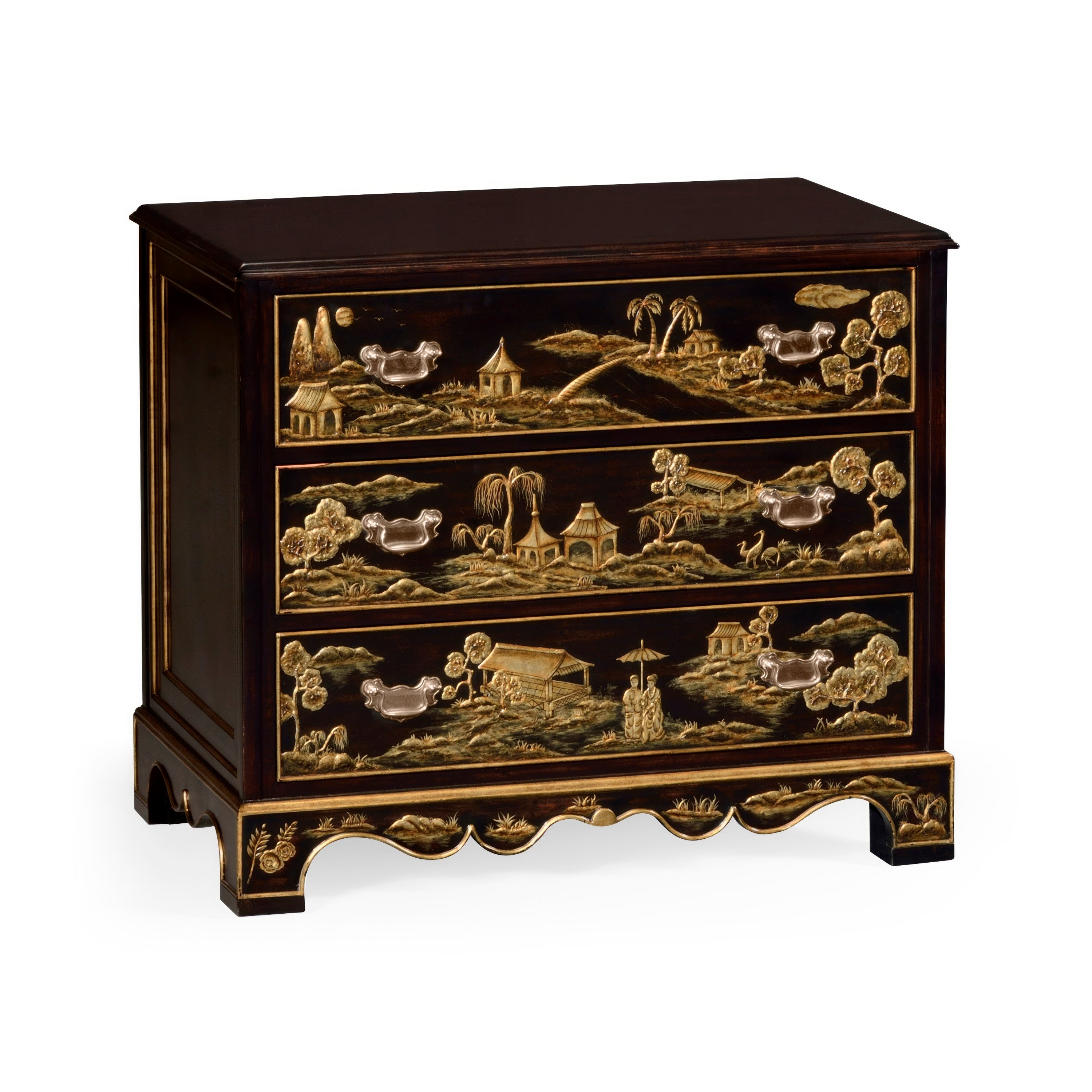 Jonathan Charles Chinoiserie Ebonised Bedside Drawers ( 495353-EBF )