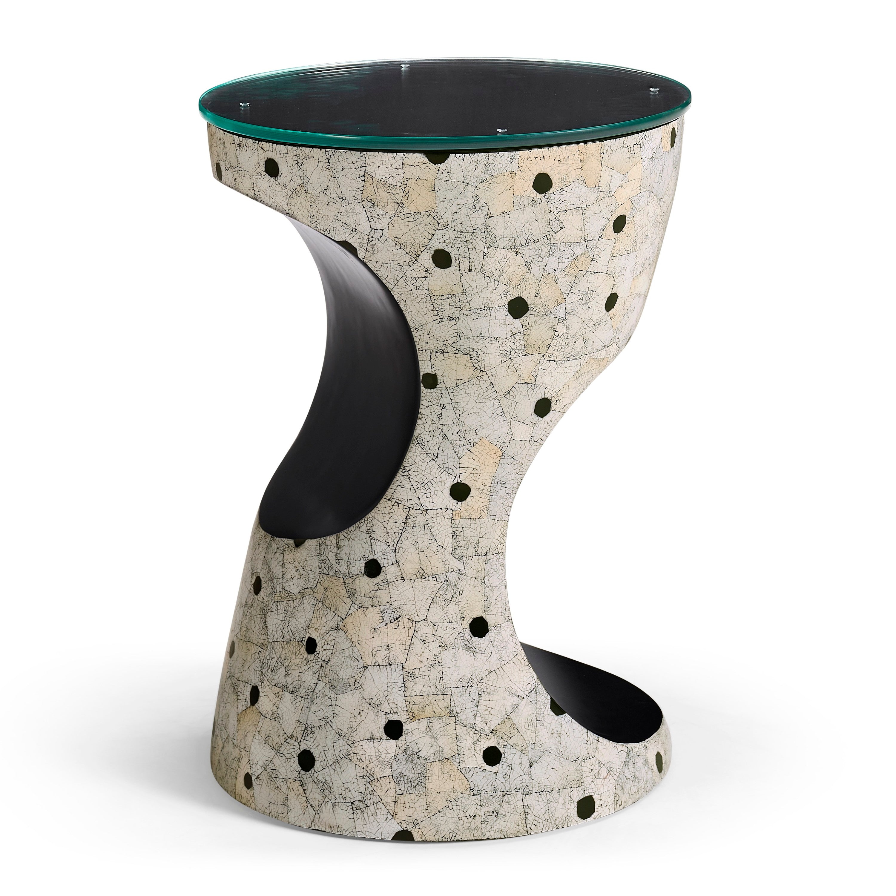 Jonathan Charles Dalmatian Eggshell Round Lamp Table ( 495511-ED001 )