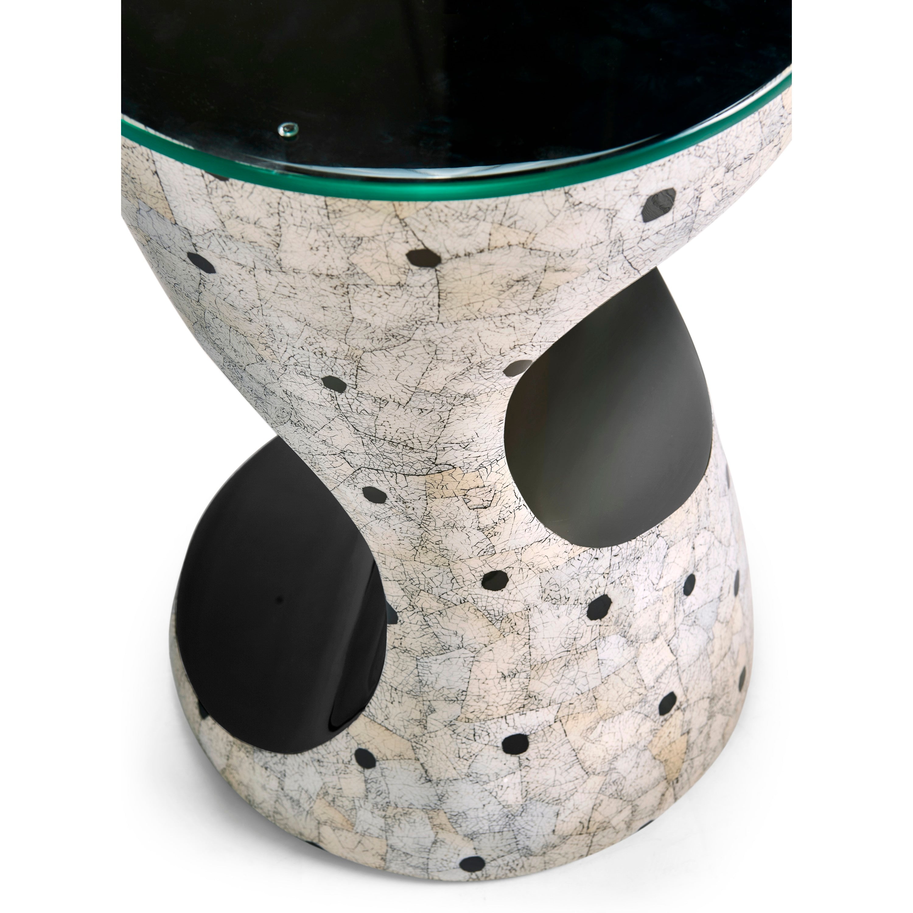 Jonathan Charles Dalmatian Eggshell Round Lamp Table ( 495511-ED001 )