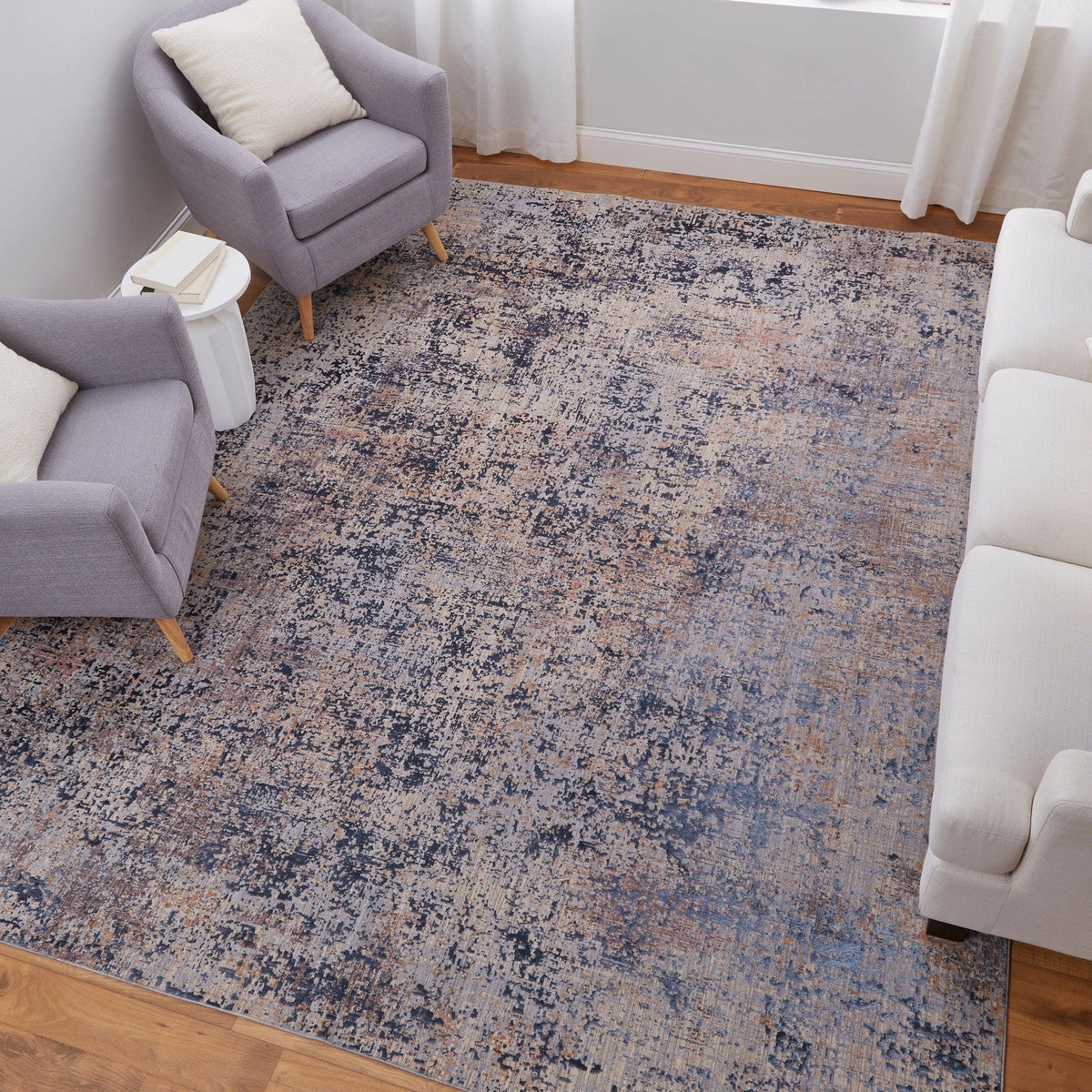 Feizy Pryor 39NGF Modern Watercolor in Blue/Tan/Brown