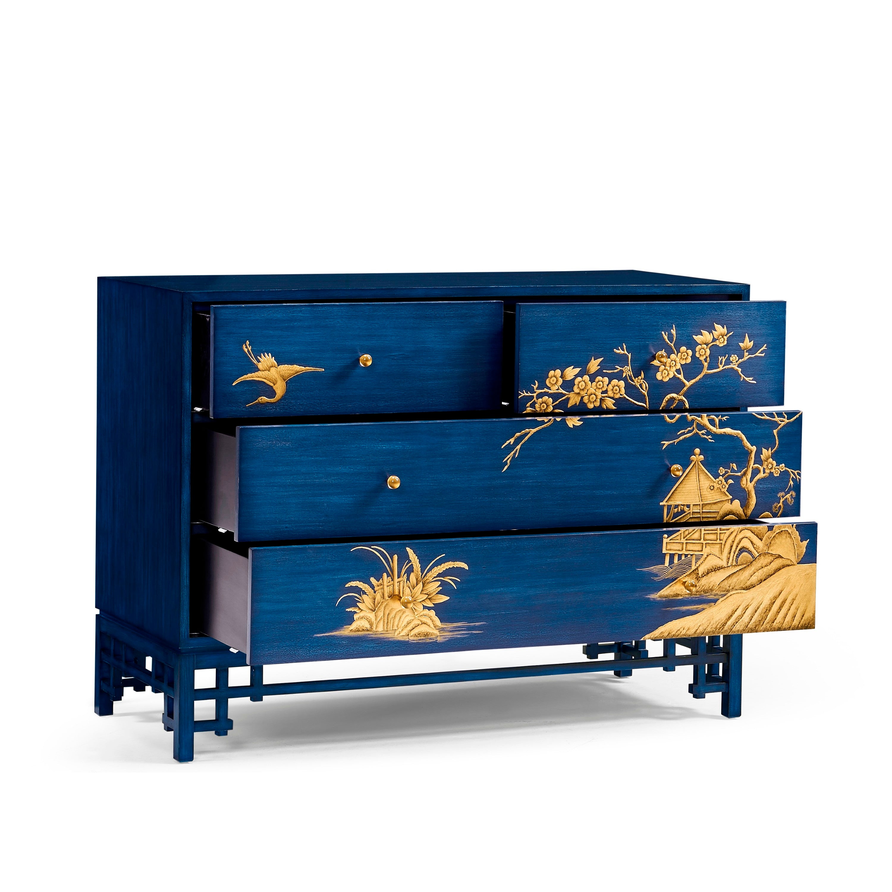 Jonathan Charles Chinoiserie Antique Blue Chest of Drawers ( 500249-PRB )