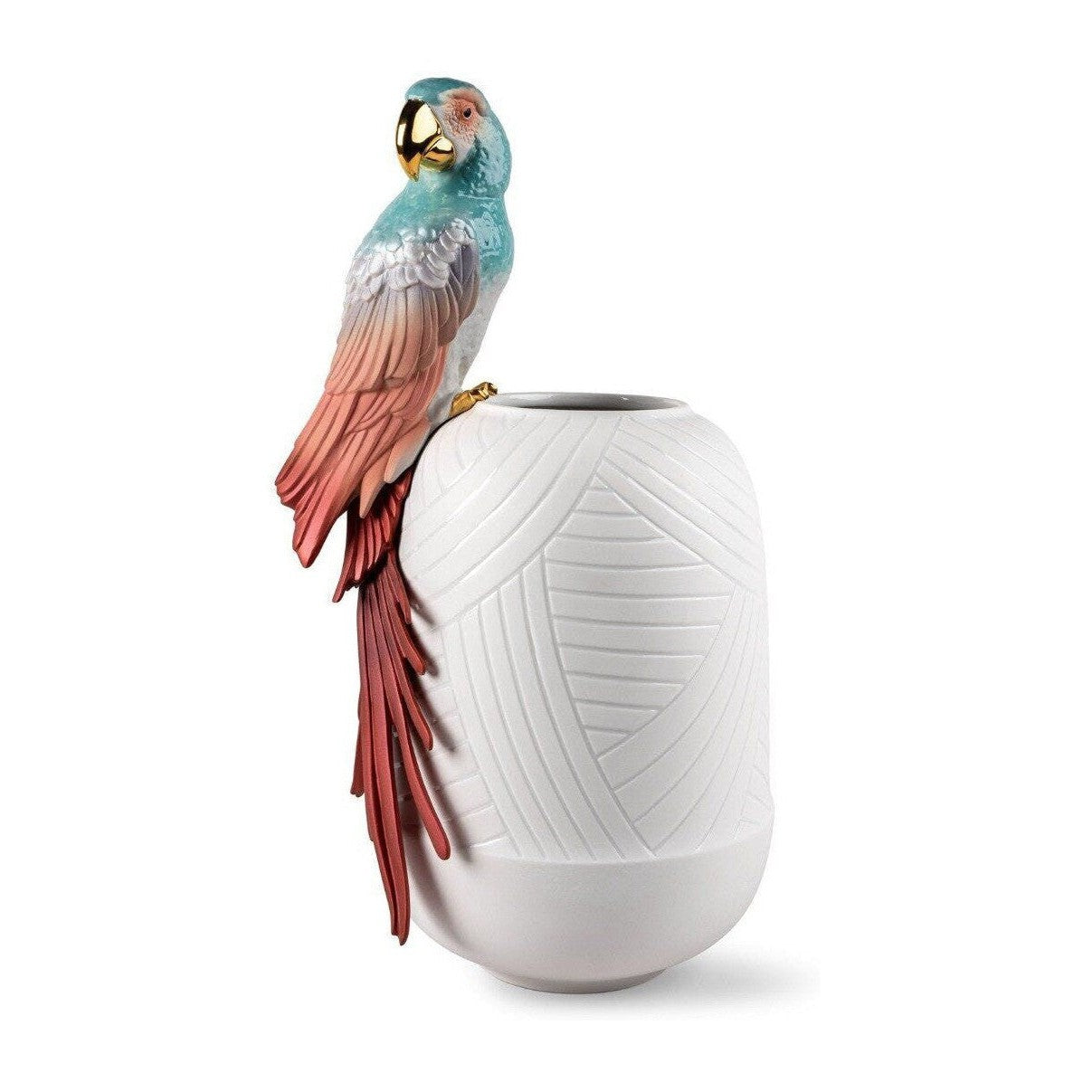 Lladro Macaw bird vase red
