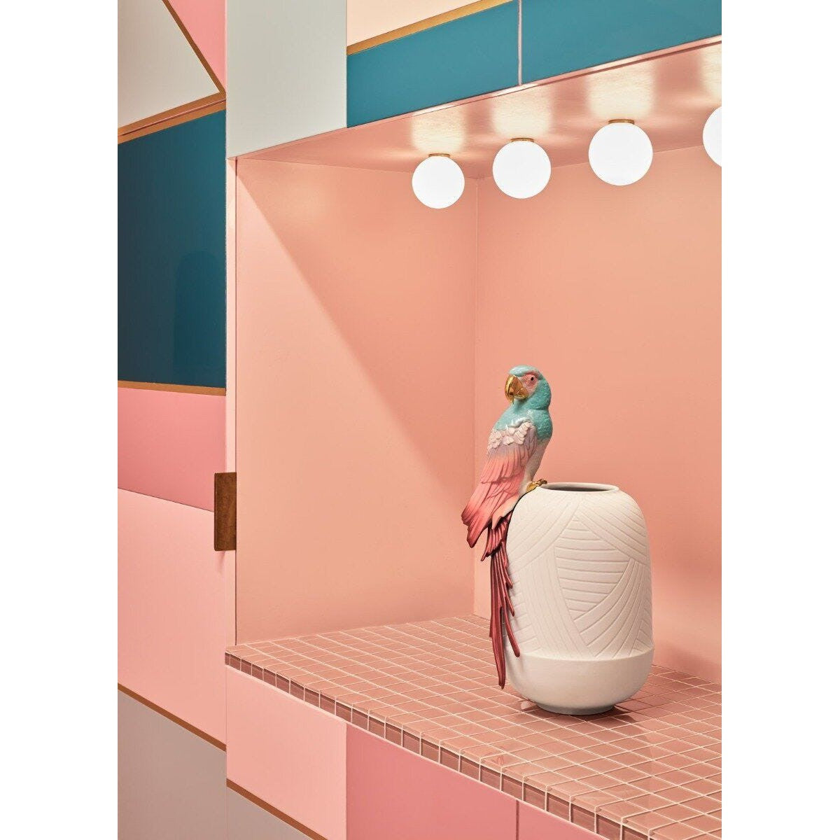 Lladro Macaw bird vase red