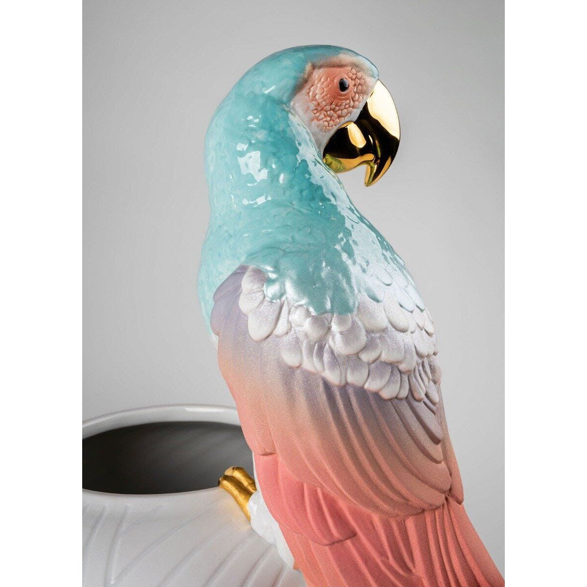 Lladro Macaw bird vase red