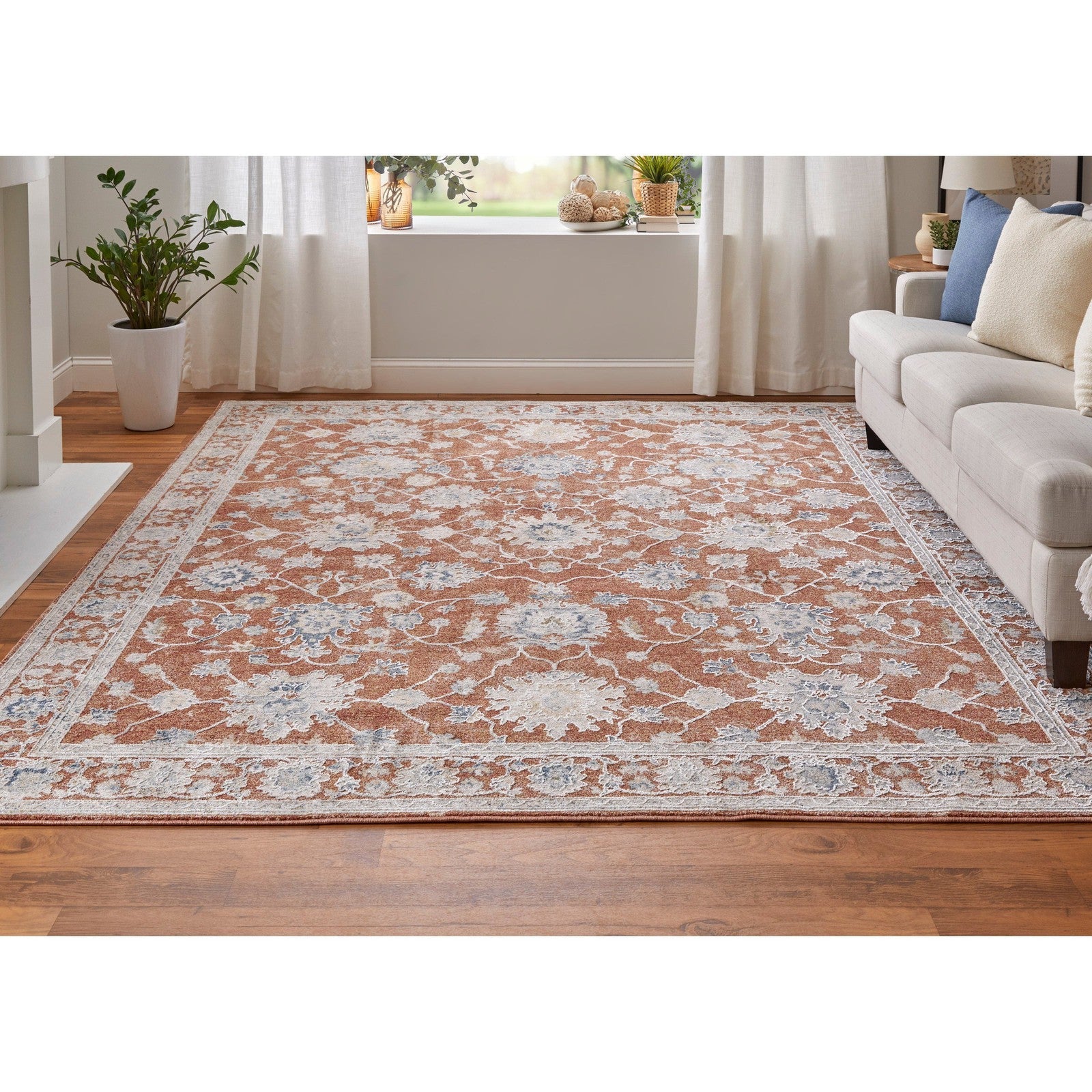 Feizy Pasha 39M7F Transitional Floral & Botanical in Red/Ivory/Blue