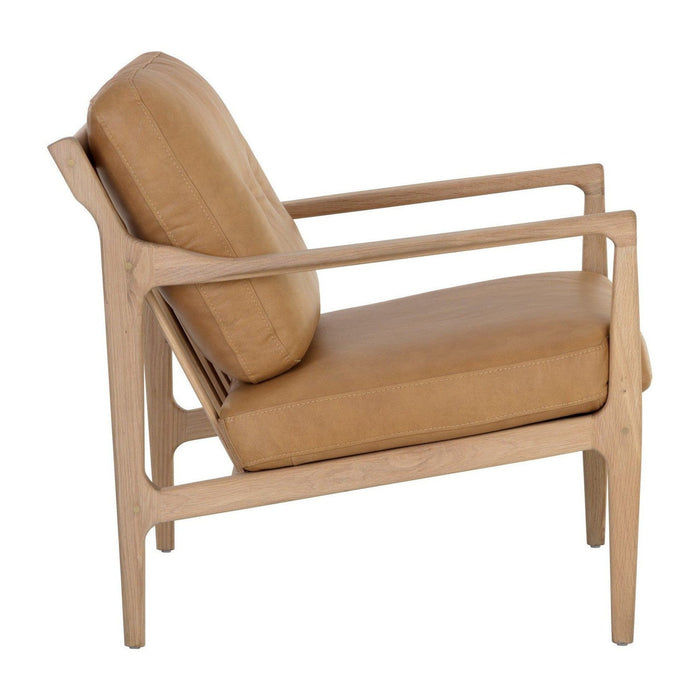 Sunpan Gilmore Lounge Chair - Light Oak - Sahara Camel Leather