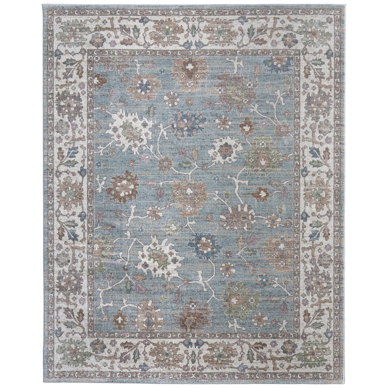 Feizy Dartmouth 39QNF Transitional Floral & Botanical Rug in Blue/Ivory/Brown