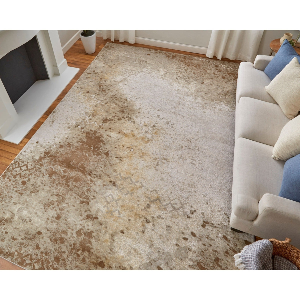 Feizy Waldor 39NCF Modern Watercolor in Brown/Tan/Ivory