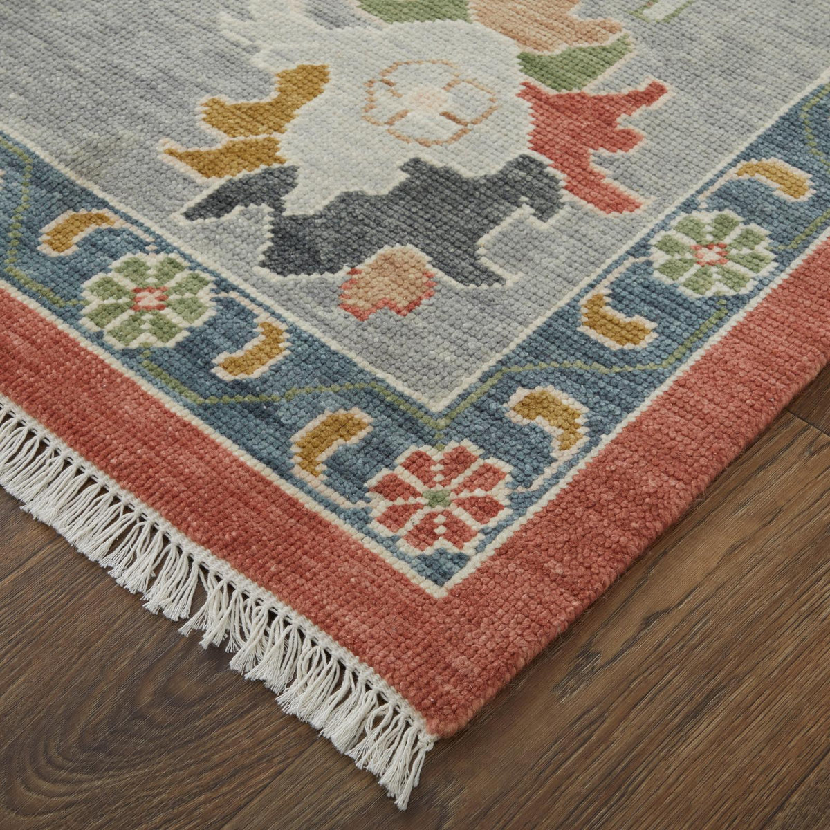 Feizy Karina 69G4F Transitional Floral & Botanical Rug in Red/Gray/Ivory