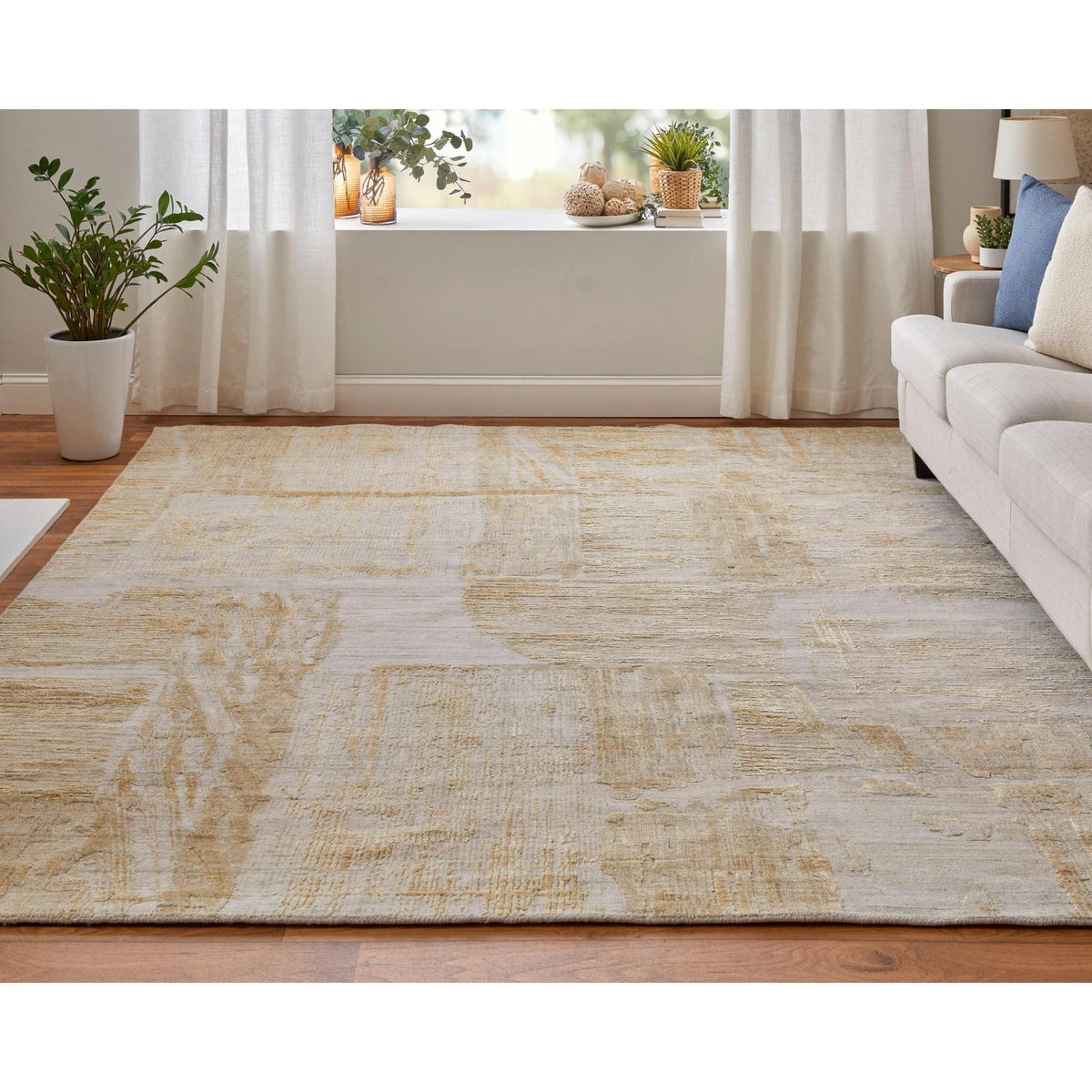 Feizy Eastfield 69FTF Modern Abstract Rug in Yellow/Ivory/Gold