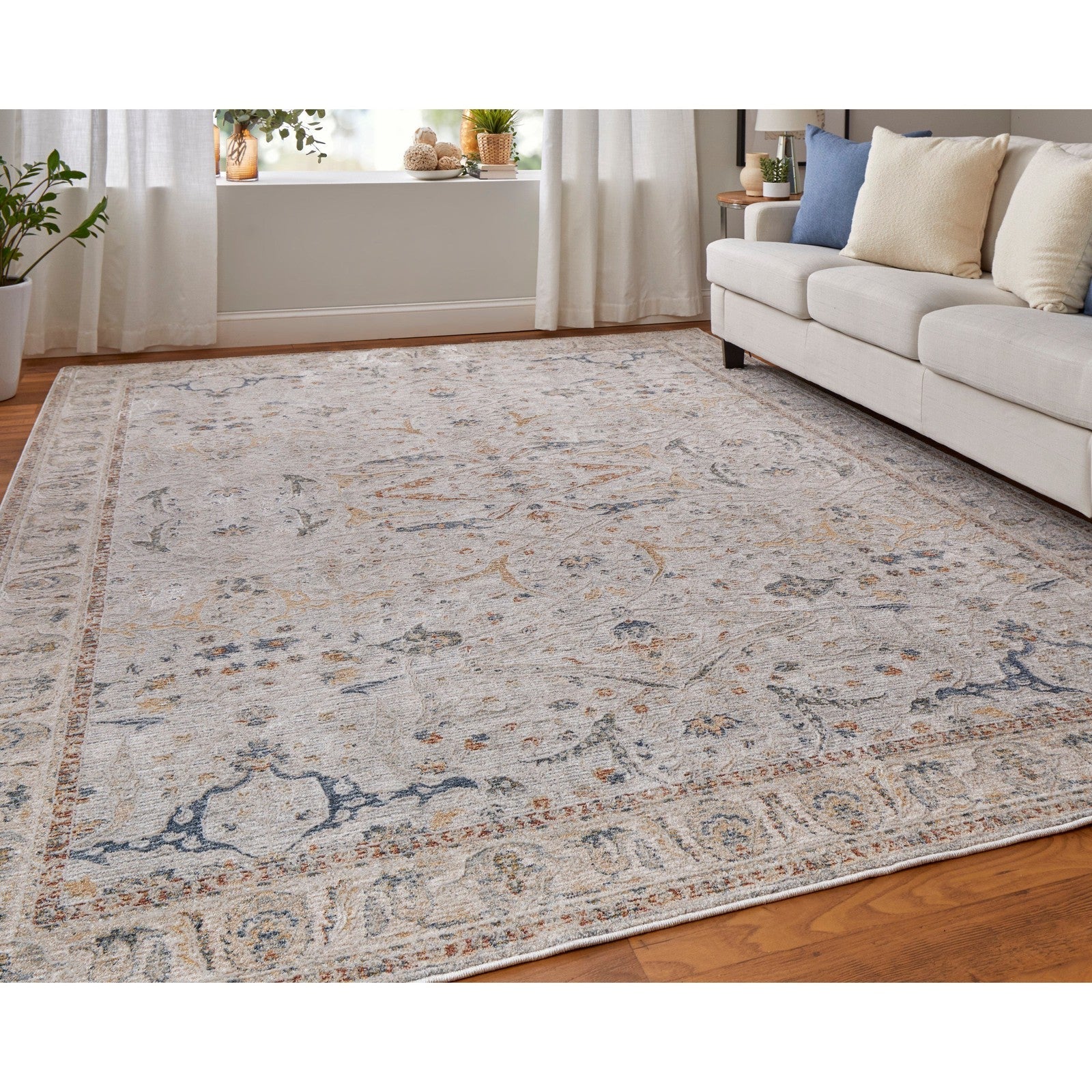 Feizy Pasha 39M4F Transitional Ikat in Ivory/Blue/Taupe