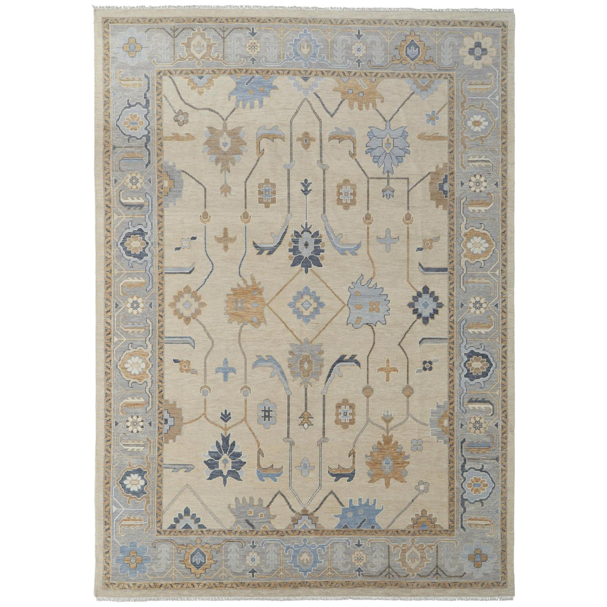 Feizy Karina 69G6F Transitional Floral & Botanical Rug in Ivory/Blue/Tan