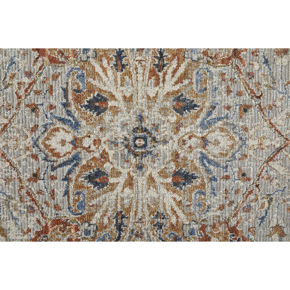 Feizy Kaia 39HXF Transitional Medallion in Orange/Ivory/Blue