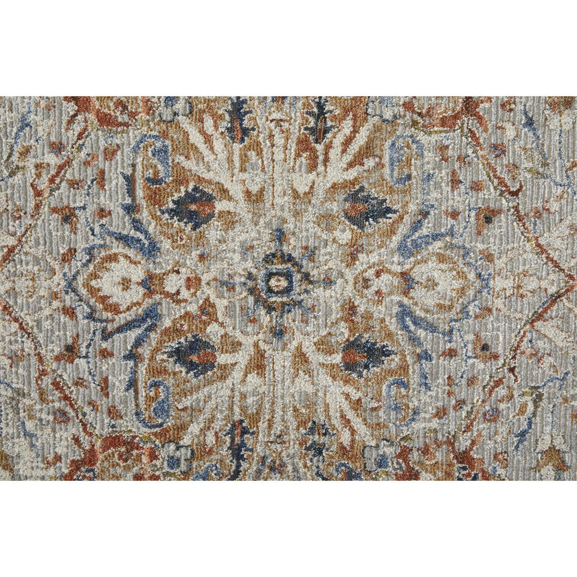 Feizy Kaia 39HXF Transitional Medallion in Orange/Ivory/Blue