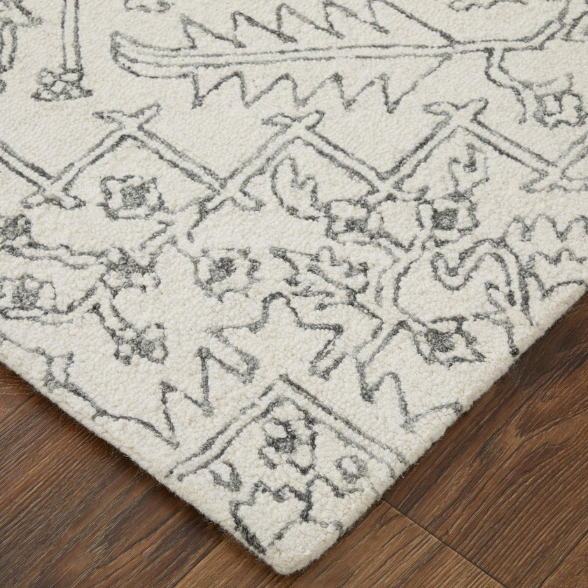 Feizy Belfort 8778F Transitional Medallion Rug in White/Gray