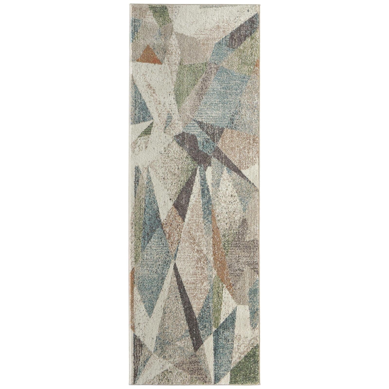 Feizy Eden 39QVF Modern Color Block Rug in Ivory/Blue/Green
