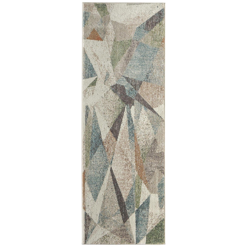 Feizy Eden 39QVF Modern Color Block Rug in Ivory/Blue/Green