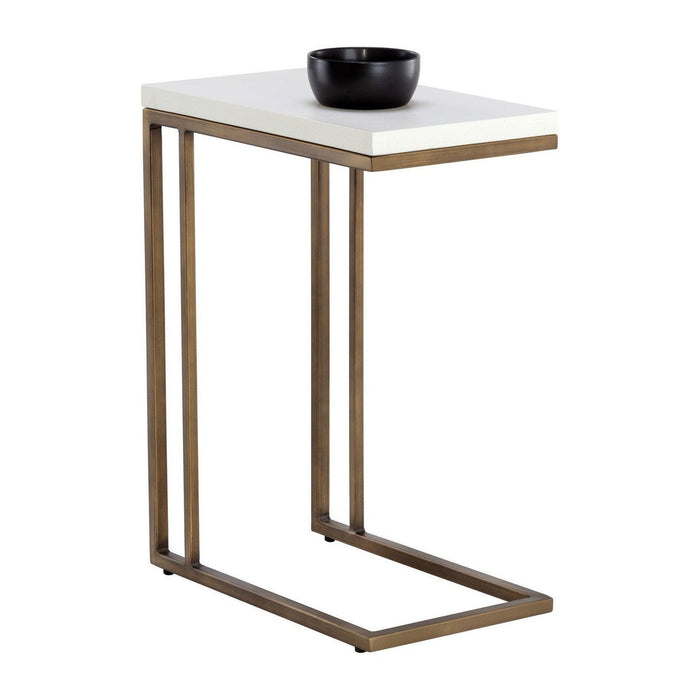 Sunpan Sawyer End Table - Antique Brass - White