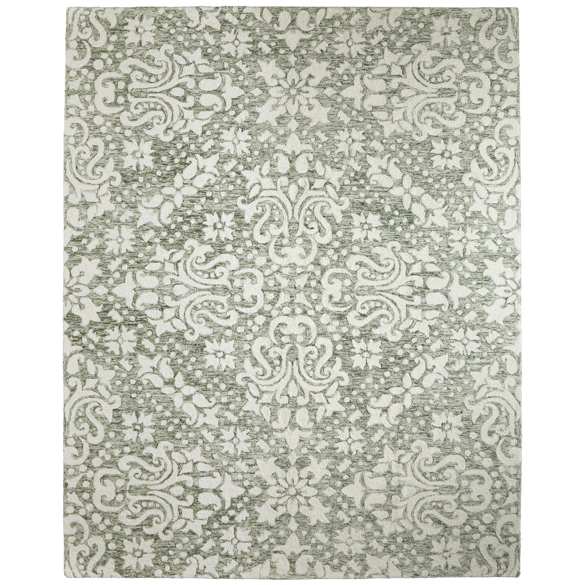 Feizy Belfort 8A28F Traditional Floral & Botanical Rug in Ivory/Green