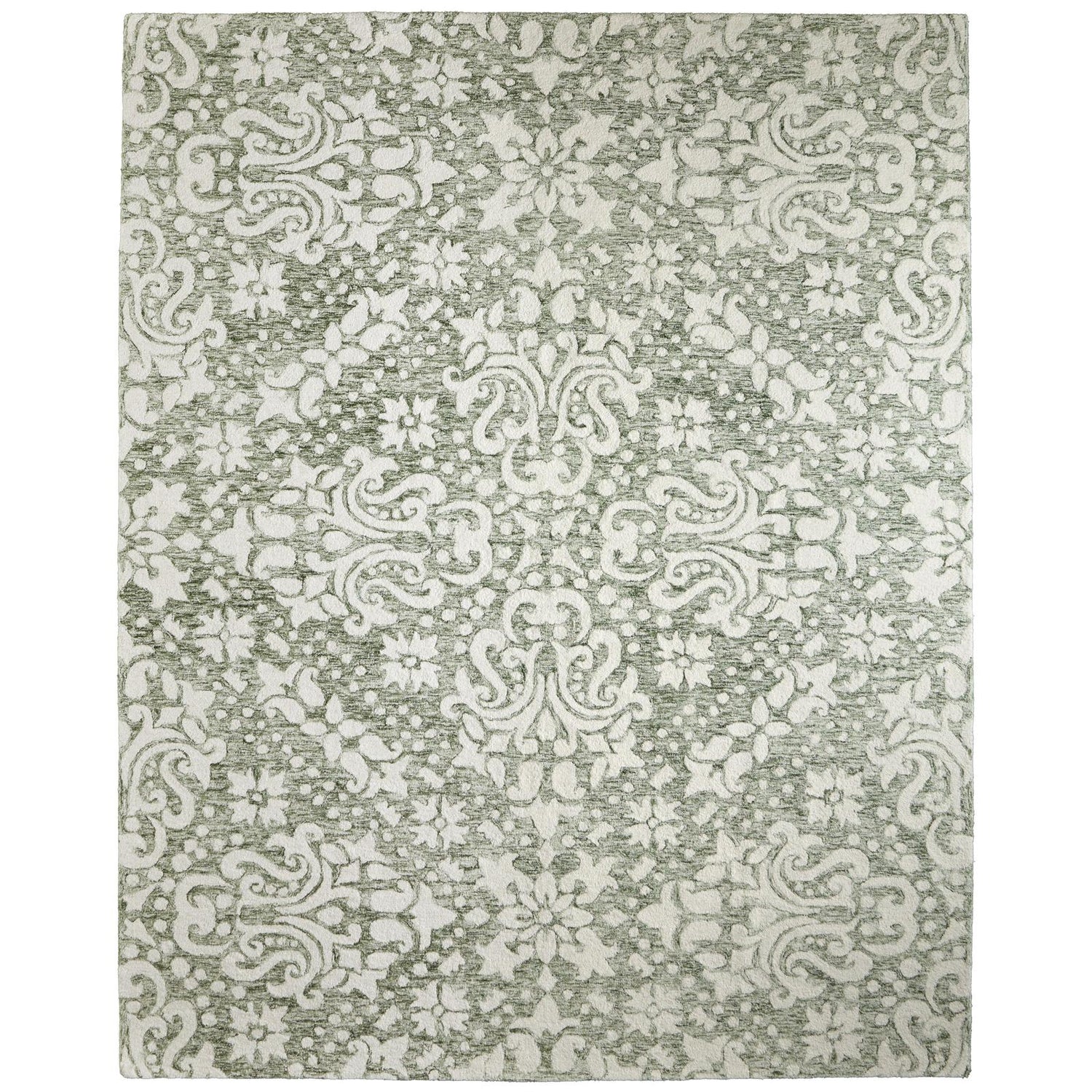 Feizy Belfort 8A28F Traditional Floral & Botanical Rug in Ivory/Green