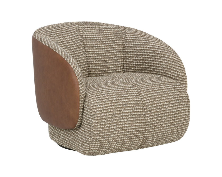 Sunpan Camie Swivel Lounge Chair - Torched Meringue / Cognac Leather