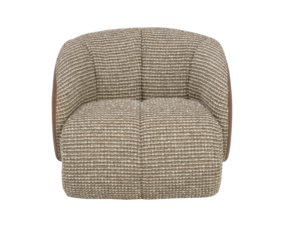 Sunpan Camie Swivel Lounge Chair - Torched Meringue / Cognac Leather