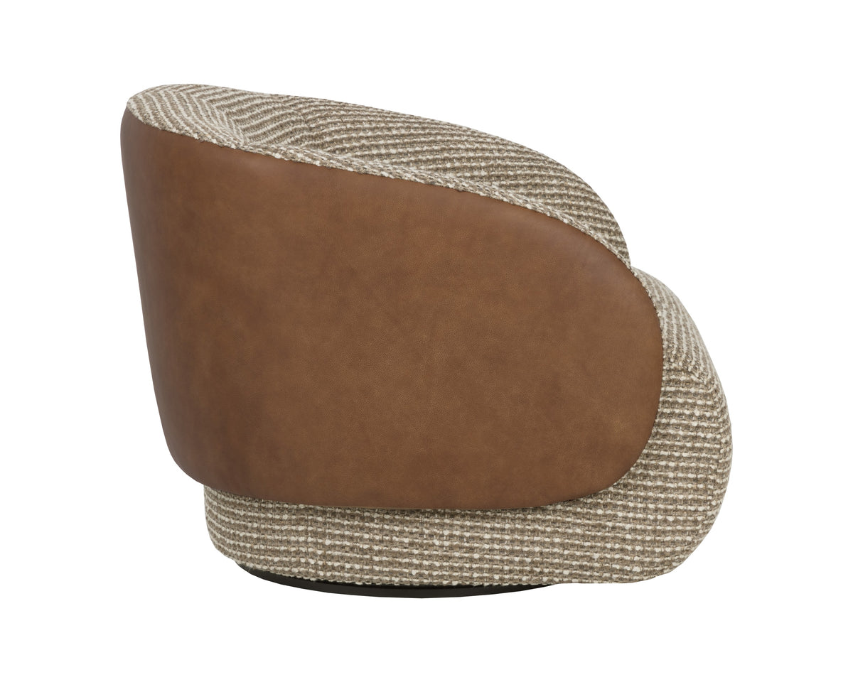 Sunpan Camie Swivel Lounge Chair - Torched Meringue / Cognac Leather