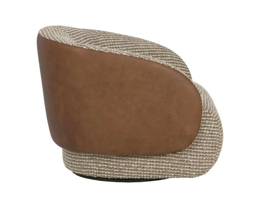 Sunpan Camie Swivel Lounge Chair - Torched Meringue / Cognac Leather