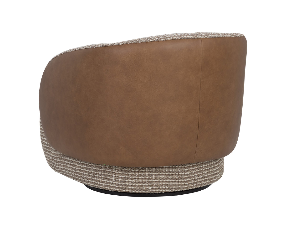 Sunpan Camie Swivel Lounge Chair - Torched Meringue / Cognac Leather