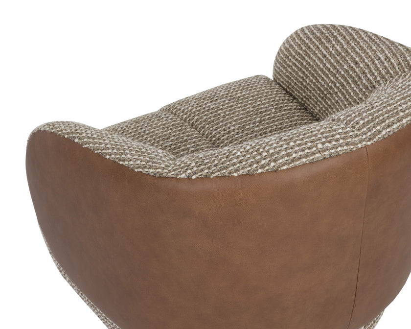 Sunpan Camie Swivel Lounge Chair - Torched Meringue / Cognac Leather