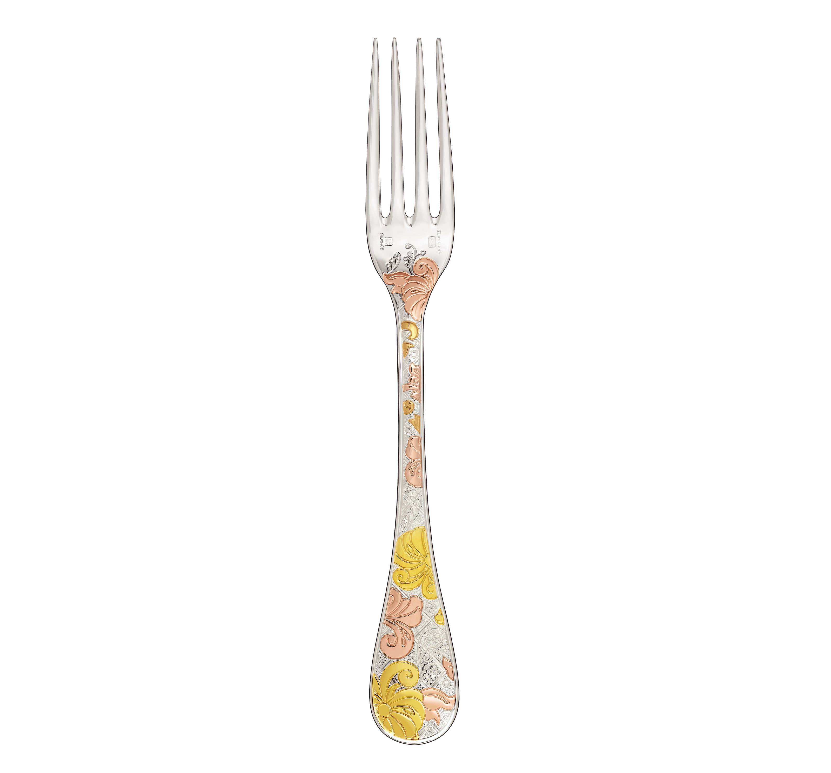 Christofle Jardin d'Eden Silver Plated Gold Accents Dinner Fork - Rose Gold And Gold Two Golds