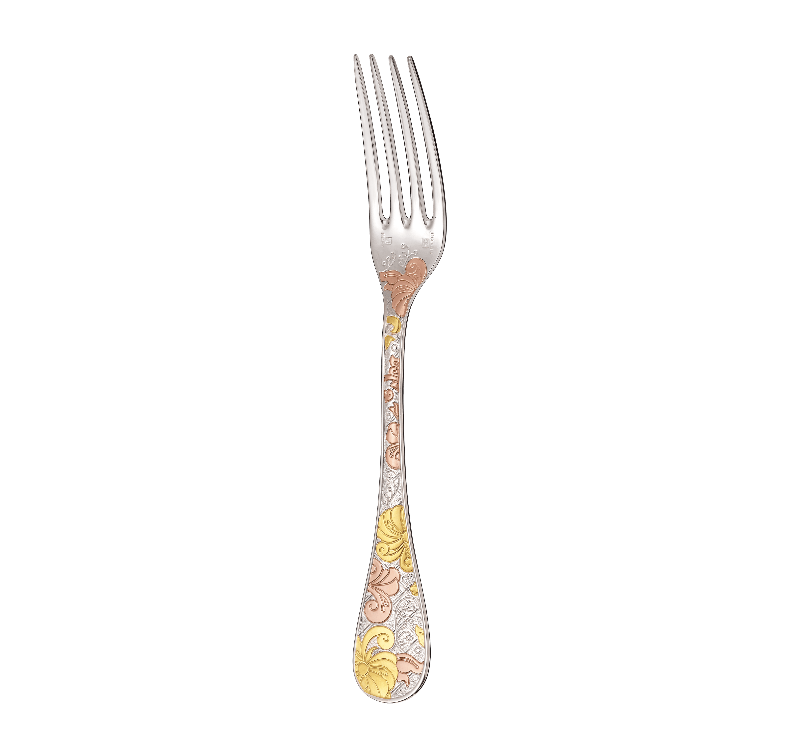 Christofle Jardin d'Eden Silver Plated Gold Accents Dinner Fork - Rose Gold And Gold Two Golds
