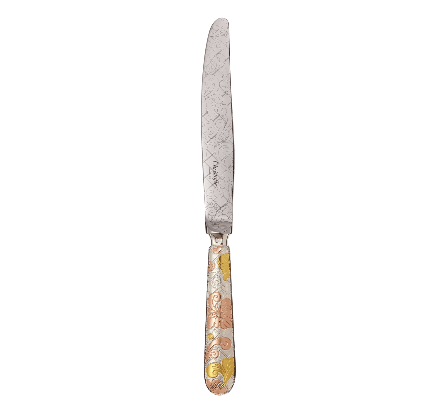 Christofle Jardin d'Eden Silver Plated Gold Accents Dinner Knife - Rose Gold And Gold Two Golds
