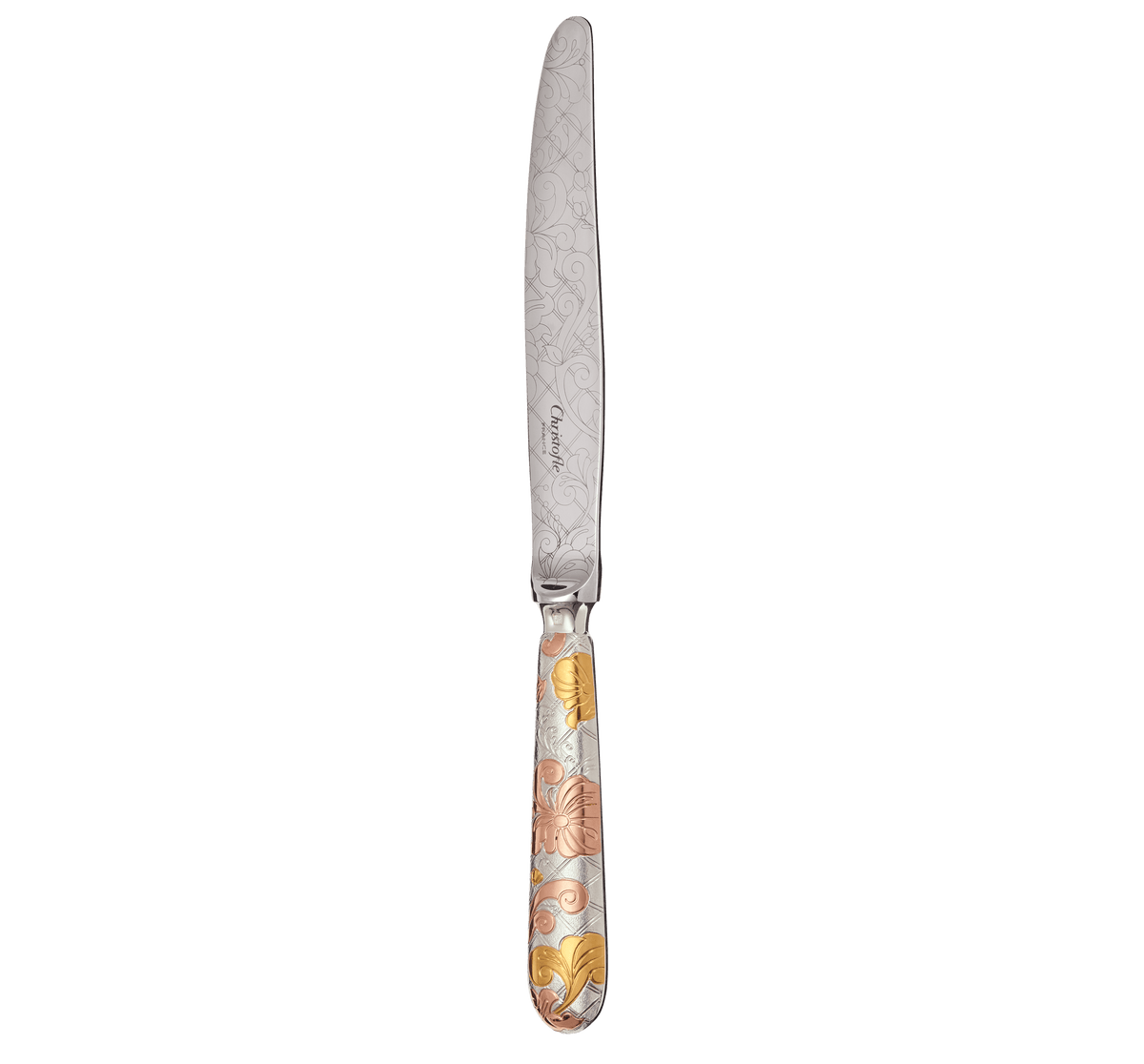 Christofle Jardin d'Eden Silver Plated Gold Accents Dinner Knife - Rose Gold And Gold Two Golds