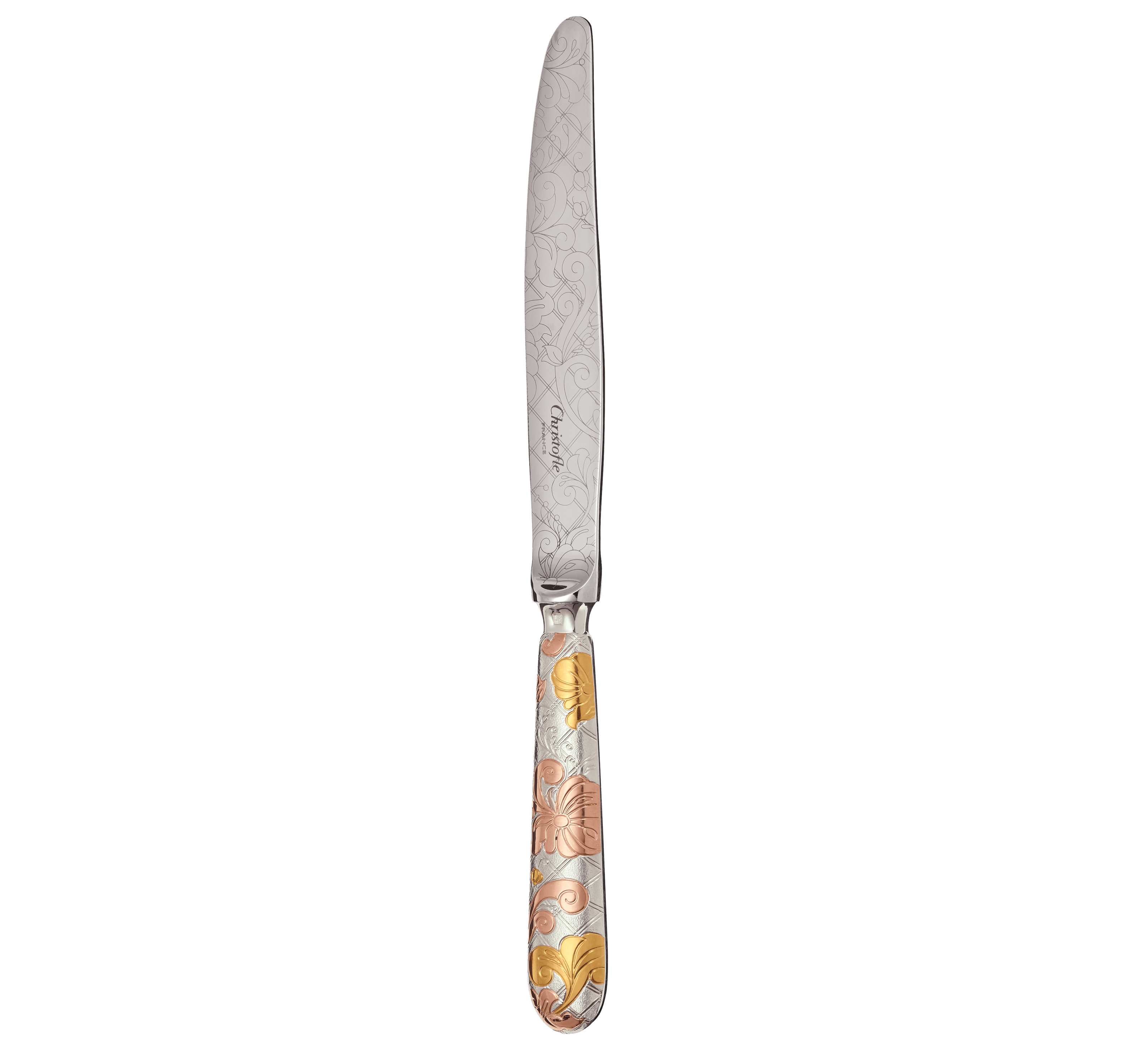 Christofle Jardin d'Eden Silver Plated Gold Accents Dinner Knife - Rose Gold And Gold Two Golds