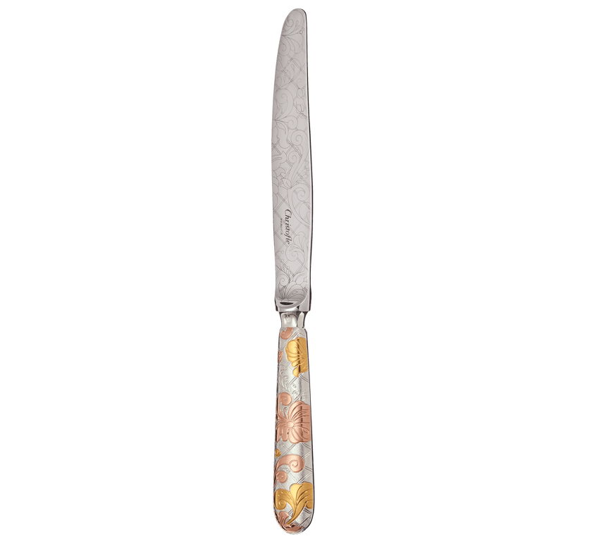Christofle Jardin d'Eden Silver Plated Gold Accents Dinner Knife - Rose Gold And Gold Two Golds