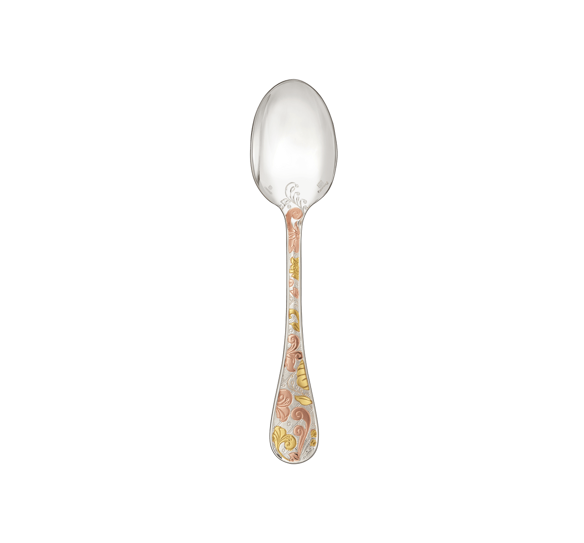 Christofle Jardin d'Eden Silver Plated Gold Accents Dessert Spoon - Rose Gold And Gold Two Golds