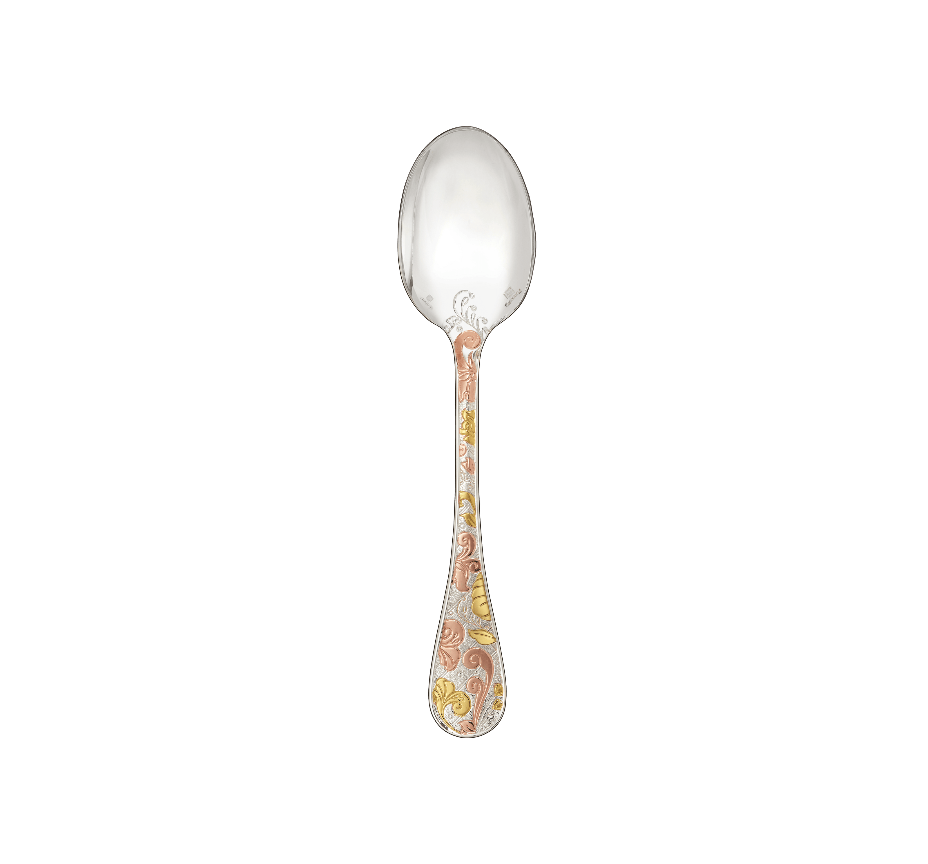 Christofle Jardin d'Eden Silver Plated Gold Accents Dessert Spoon - Rose Gold And Gold Two Golds