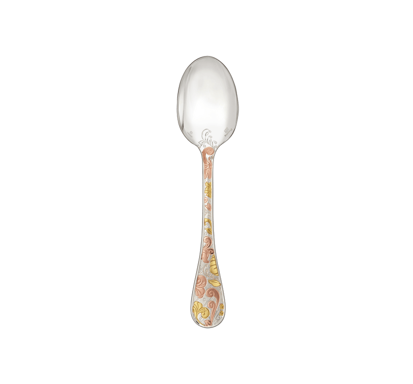 Christofle Jardin d'Eden Silver Plated Gold Accents Dessert Spoon - Rose Gold And Gold Two Golds