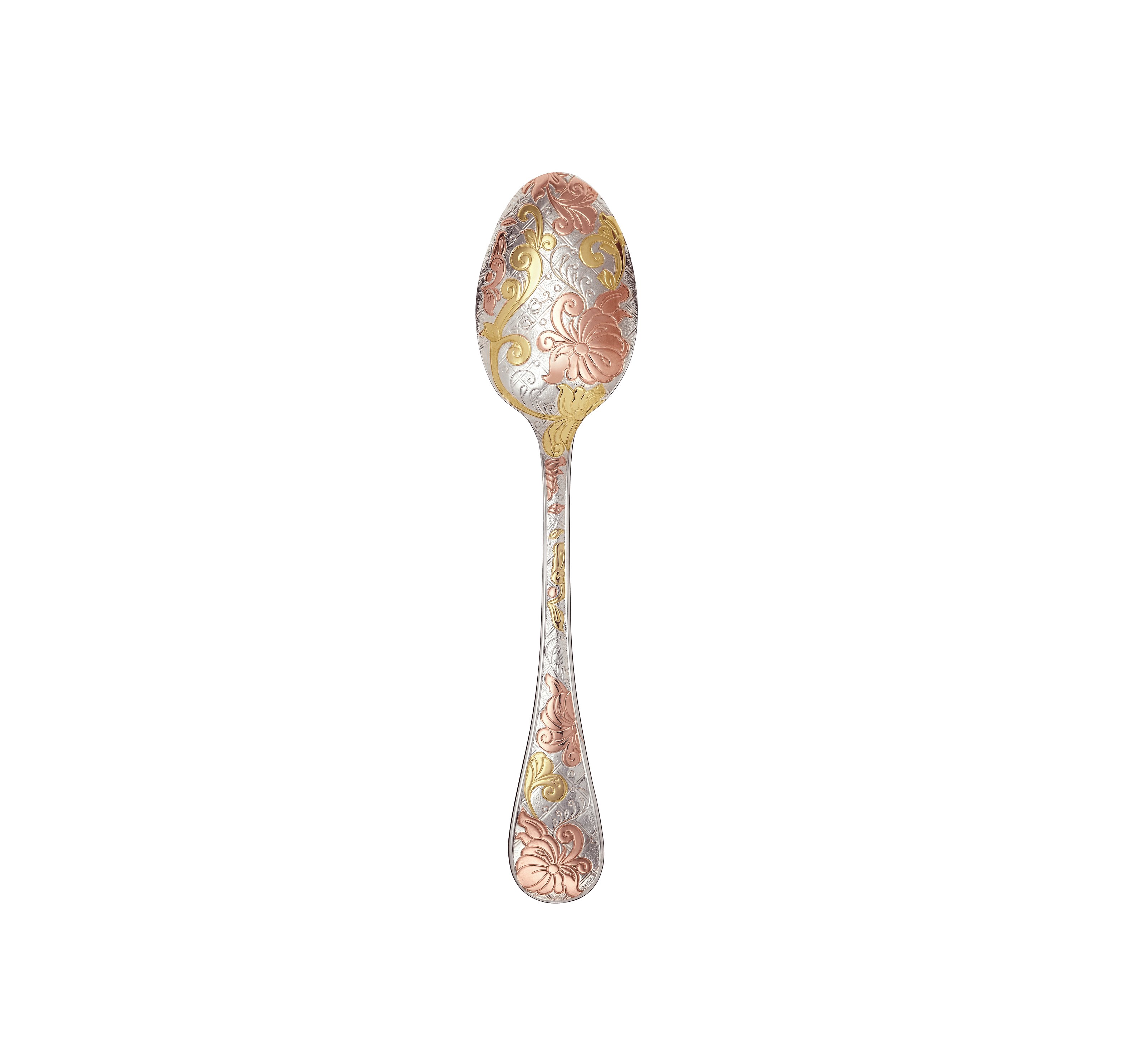 Christofle Jardin d'Eden Silver Plated Gold Accents Dessert Spoon - Rose Gold And Gold Two Golds